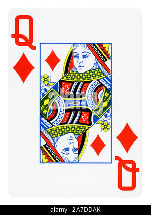 Königin des Diamanten Vintage Playing Card isoliert auf weißem (clipping path enthalten) Stockfoto