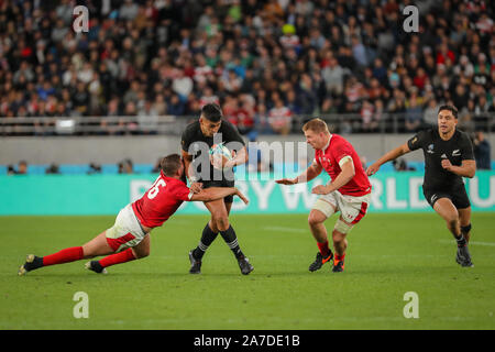 TÓQUIO, 01.11.2019: Rugby World Cup 2019 alle schwarzen X WALES - Gleiches gilt für den Rugby World Cup 2019 Bronzemedaille Übereinstimmung zwischen All Blacks (Neuseeland) und Wales (Wales) in Tokyo im Stadion in Tokio, JPN (Foto: Bruno Ruas/Fotoarena) Stockfoto