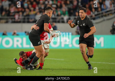 TÓQUIO, 01.11.2019: Rugby World Cup 2019 alle schwarzen X WALES - Gleiches gilt für den Rugby World Cup 2019 Bronzemedaille Übereinstimmung zwischen All Blacks (Neuseeland) und Wales (Wales) in Tokyo im Stadion in Tokio, JPN (Foto: Bruno Ruas/Fotoarena) Stockfoto