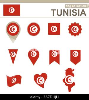 Tunesien Flagge Sammlung, 12 Versionen Stock Vektor