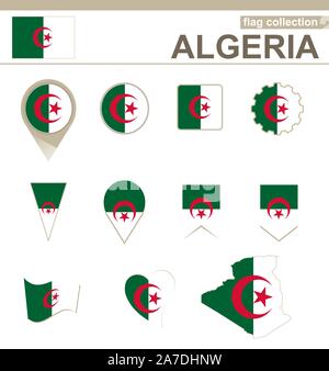 Algerien Flagge Sammlung, 12 Versionen Stock Vektor