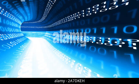 Blau binäre Daten Tunnel, Wireless High Speed Internet Verbindung Stockfoto