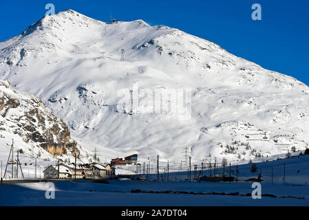 Skipisten am Piz Lagalb, Skigebiet Diavolezza-Lagalb, Pontresina, Val Bernina, Engadin, Graubünden, Schweiz Stockfoto