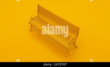 Holzbank auf gelben Hintergrund. 3D-Darstellung. Stockfoto
