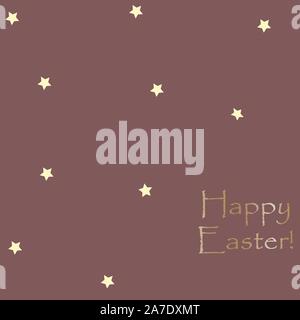 Frohe Ostern Karte Vorlage mit gelben Sternen auf Braun. Vector Illustration Stock Vektor