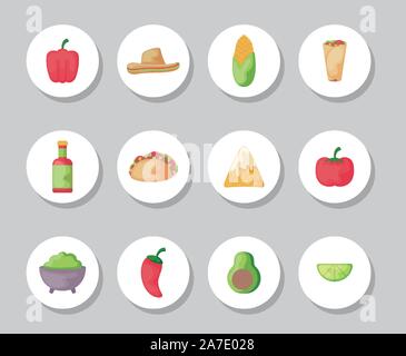 Bundle mexikanisches Essen mit set Symbole Vector Illustration Design Stock Vektor