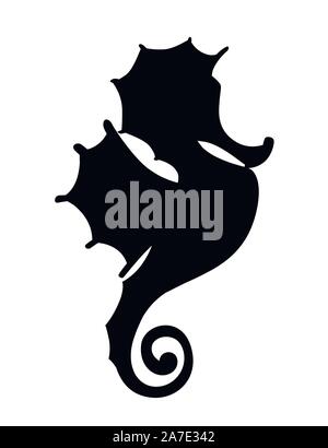 Schwarze silhouette cute adorable Seahorse cartoon Meer Tier design Flachbild Vector Illustration auf weißem Hintergrund. Stock Vektor
