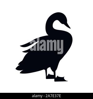 Schwarze silhouette Swan größte fliegende Vogel stand auf dem Boden cartoon Animal design Flachbild Vector Illustration auf weißem Hintergrund. Stock Vektor