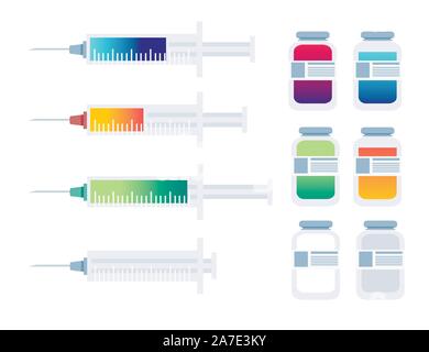 Hyaluronsäure Injektion medizinische Spritze und Container Skin Care und medizinische Eingriffe flachbild Vector Illustration auf weißem Hintergrund. Stock Vektor