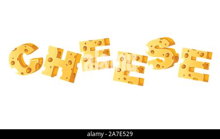 Konzept KÄSE Wort essen Stil Buchstaben flachbild Vector Illustration auf weißem Hintergrund. Stock Vektor