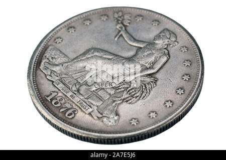 Alte vintage Silver Dollar von 1876 isoliert auf Hintergrund Stockfoto