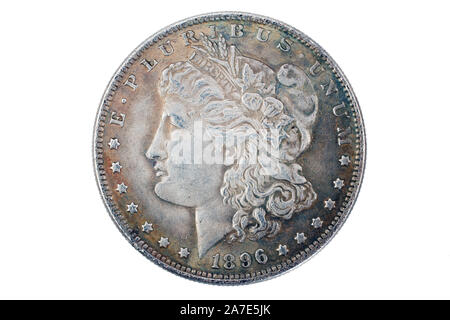 Alte vintage Silver Dollar von 1896 isoliert auf Hintergrund Stockfoto