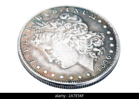 Alte vintage Silver Dollar von 1896 isoliert auf Hintergrund Stockfoto