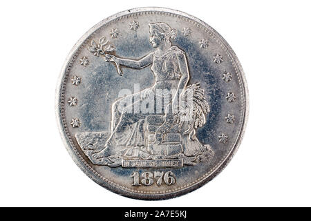 Alte vintage Silver Dollar von 1876 isoliert auf Hintergrund Stockfoto