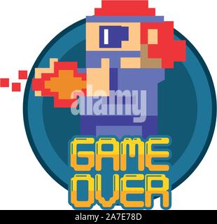 Video Spiel pixelated Krieger mit Spiel über Nachricht Stock Vektor