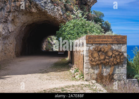 Eingang Riserva Naturale orientata dello Zingaro Naturpark, der ersten Reserve in Sizilien, Italien Stockfoto