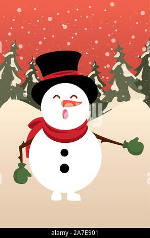 Weihnachten snowscape Szene mit Schneemann Stock Vektor