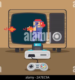 Video Spiel pixelated Konsole und alten tv Stock Vektor