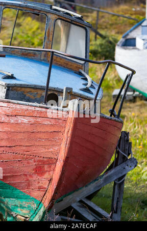 Detail einer Angeln Boote aus Holz in Sisimiut, Grönland Stockfoto