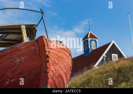 Detail einer Angeln Boote aus Holz in Sisimiut, Grönland Stockfoto