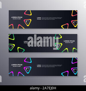 Business Banner Vorlage, Layout dunklen Hintergrund Design, Corporate Geometrische web Kopf- oder Fußzeile in Neon gradient Color Vector Template Stockfoto