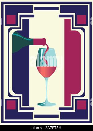 Minimalistischer Stil, Poster mit Glas und Flasche Wein Design. Stock Vektor