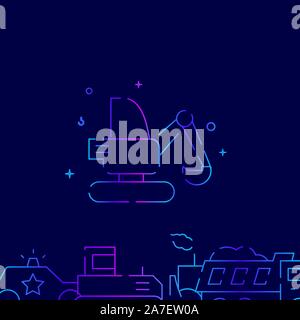 Bagger, Bagger vektor Abstufungslinie Symbol, Illustration, Symbol oder Piktogramm, sign. Dunkelblauen Hintergrund. Der unteren Grenze. Stock Vektor