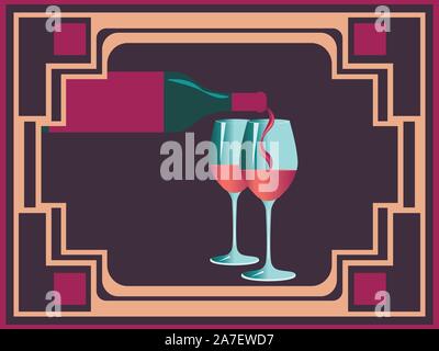 Minimalistischer Stil, Poster mit Glas und Flasche Wein Design. Stock Vektor