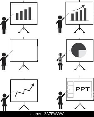 Schulung, Präsentation, Frau etwas präsentieren auf einer Platine Stock Vektor