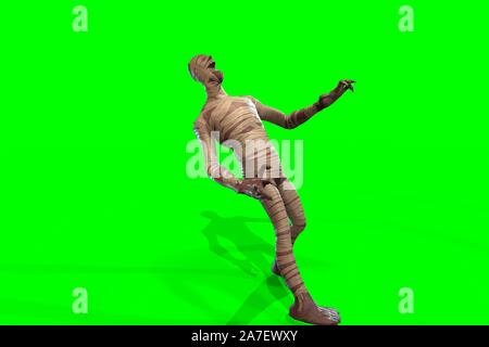 Fantasy Charakter Mumie - 3D-Render, auf grünem Hintergrund Stockfoto
