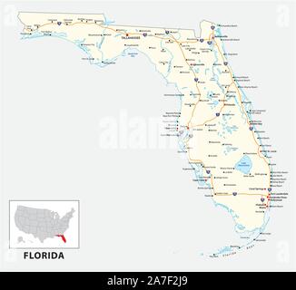 Straßenkarte des US-amerikanischen Bundesstaates Florida Stock Vektor