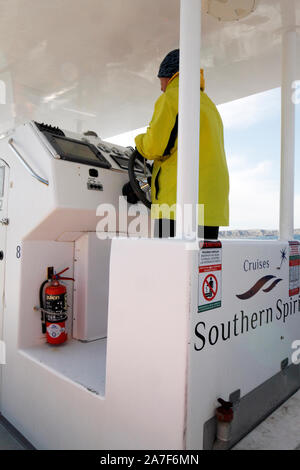 Southern Spirit Walbeobachtung rib Boot auf einer Reise für Touristen. Patagonien, Halbinsel Valdes. Stockfoto