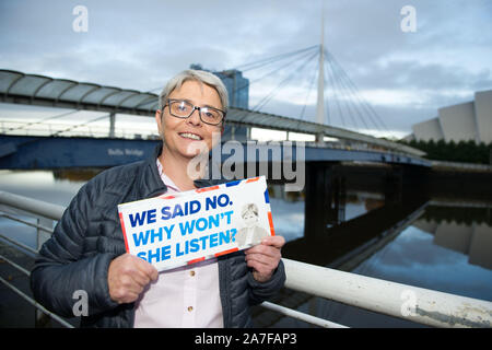 Glasgow, UK. 2. November 2019. Im Bild: Annie Wells MSP-Schottischen Konservativen und Unionist Party Mitglied für psychische Gesundheit, öffentliche Gesundheit und Gleichheit am Ufer des Flusses Clyde in Glasgow gesehen. Credit: Colin Fisher/Alamy leben Nachrichten Stockfoto