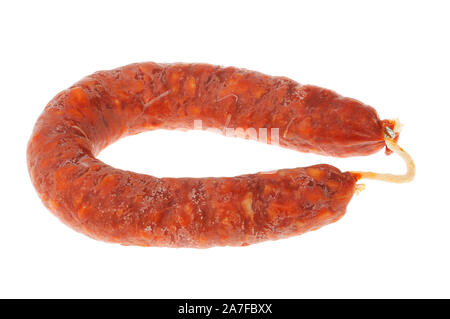 Chorizo Wurst ring gegen Weiße isoliert Stockfoto