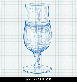 Bier Glas. Hand gezeichnete Skizze auf liniertem Papier Hintergrund Stock Vektor
