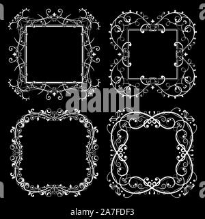 Florale Frames festlegen. Dekorative Platz Grenzen auf schwarzem Hintergrund Stock Vektor