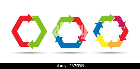 Business Infografiken. Eine Reihe von durchgeschleift farbige Pfeile ein Plan, Strategie, oder Business Development zu illustrieren. Flache Bauform. Stock Vektor