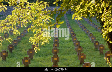 Reihen von Kreuzförmigen grabsteine an der österreichisch-ungarischen Soldatenfriedhof von Prosecco-Prosek, auf dem Karst neben Triest Stockfoto