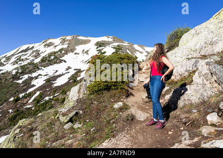 Fotografin ständigen Blick auf Blick auf Linkins Lake Trail auf Independence Pass in den Rocky Mountains in der Nähe von Aspen, Colorado im Frühsommer 2019 Stockfoto