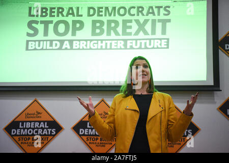 Liberaldemokraten Jo Swinson spricht bei der Einführung von Sam Gyimah MP Kampagne in Kensington, ein neues Ziel für die Partei, die an der St Sarkis armenische Kirche in Kensington, London. Stockfoto