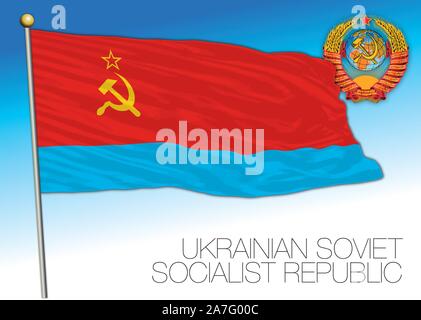 Ukraine historische Flagge mit Sowjetunion Wappen, Vector Illustration, Ukraine Stock Vektor