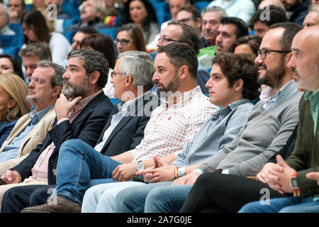 Oviedo, Spanien. 2. September, 2019. Santiago Abascal, Spanischen politischen und Führer der rechtsextremen Partei "VOX", während einer Rede der politischen Partei während der Wahlkampagne von November 2019 Spanisch allgemeine Wahl, im Palast der Kongresse am 2. September 2019 in Oviedo, Spanien. © David Gato/Alamy leben Nachrichten Stockfoto