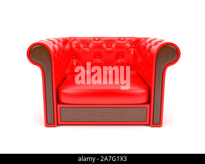 Rot Leder Sofa. 3D Rendering Illustration auf weißem Hintergrund Stockfoto