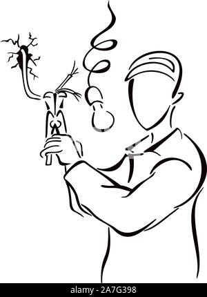 Elektrische Industrie Arbeiter an einfache Skizze Stock Vektor