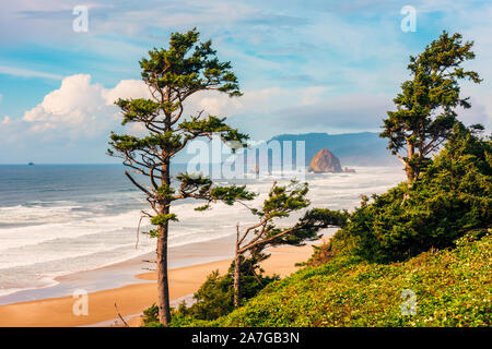 Cannon Beach und Haystack Rock Oregon USA Stockfoto