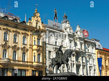 Ban Josip Jelacic Statue auf dem zentralen Platz, Zagreb, Kroatien Stockfoto