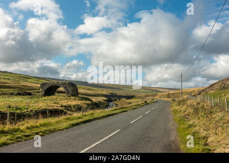 Verbleibende arch der Leitung roch flue Mühle Viadukt Brücke neben der Straße, Rookhope, oben gewohnt, County Durham, England, Großbritannien Stockfoto