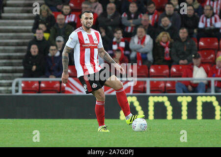 Sunderland, Großbritannien. 02 Nov 2019. Sunderlands Joel Lynch während der Sky Bet Liga 1 Übereinstimmung zwischen Sunderland und Southend United im Stadion des Lichts, Sunderland am Samstag, den 2. November 2019. (Credit: Steven Hadlow | MI Nachrichten) das Fotografieren dürfen nur für Zeitung und/oder Zeitschrift redaktionelle Zwecke verwendet werden, eine Lizenz für die gewerbliche Nutzung erforderlich Stockfoto