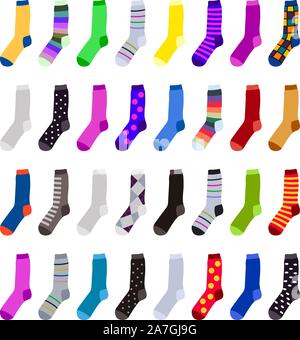 Vektor Socken auf weißem Hintergrund. Baumwolle oder Wolle Socken Design für Wäscheservice Hintergrund Illustrationen. farbenfrohe Socken Symbole Stock Vektor