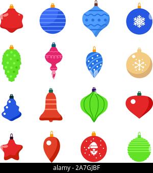 Vektor bunte Sammlung von Weihnachten Kugeln für ein frohes Neues Jahr und Frohe Weihnachten Illustrationen. Satz von christmas ball Formen auf weißen Bac isoliert Stock Vektor